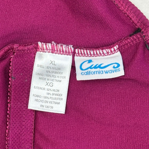 California Waves Women's  Magenta Ribbed Lace Up Front One Piece Swimsuit Purple - Picture 3 of 4